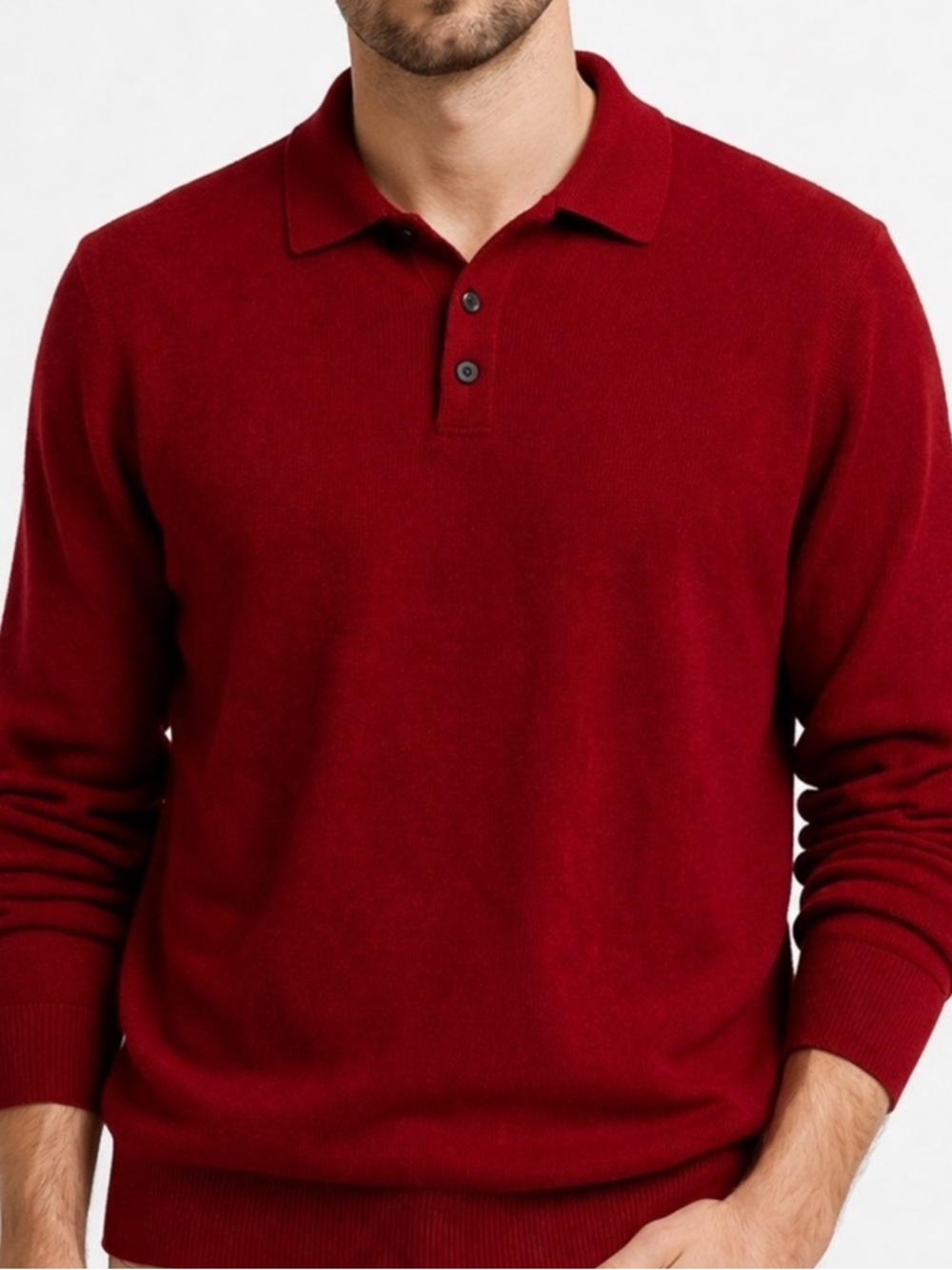Turnbury Extra Fine Merino Wool Long Sleeve Polo Sweater – Red – Size L